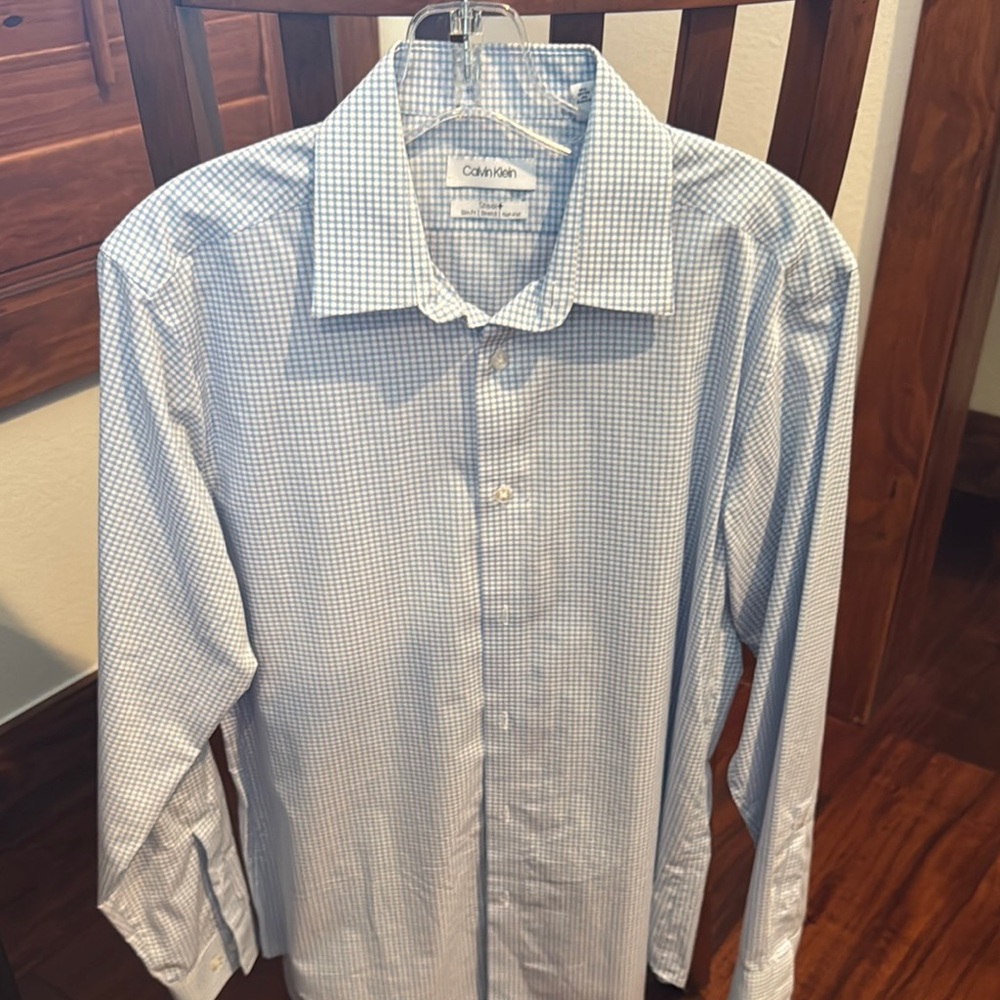 Calvin Klein Blue Dress Shirt Classic Long Sleeve